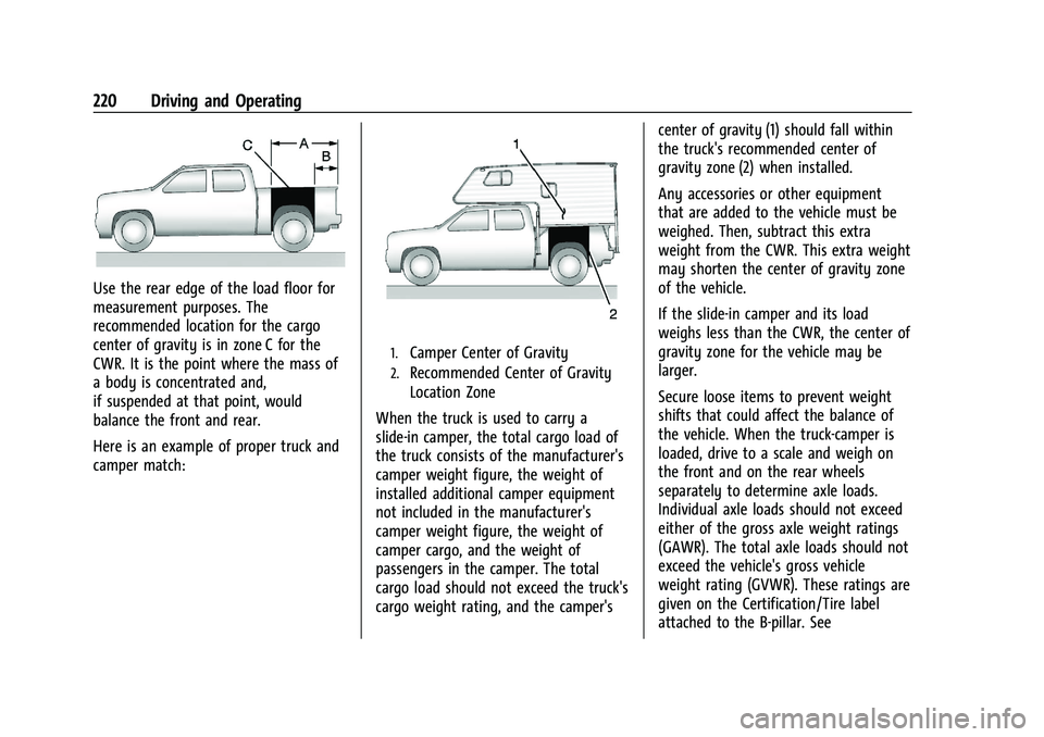 GMC SIERRA 2023 Owners Manual GMC Sierra/Sierra Denali 2500 HD/3500 HD Owner Manual (GMNA-
Localizing-U.S./Canada-16504257) - 2023 - CRC - 5/9/22
220 Driving and Operating
Use the rear edge of the load floor for
measurement purpos GMC SIERRA 2023 Owners Manual GMC Sierra/Sierra Denali 2500 HD/3500 HD Owner Manual (GMNA-
Localizing-U.S./Canada-16504257) - 2023 - CRC - 5/9/22
220 Driving and Operating
Use the rear edge of the load floor for
measurement purpos