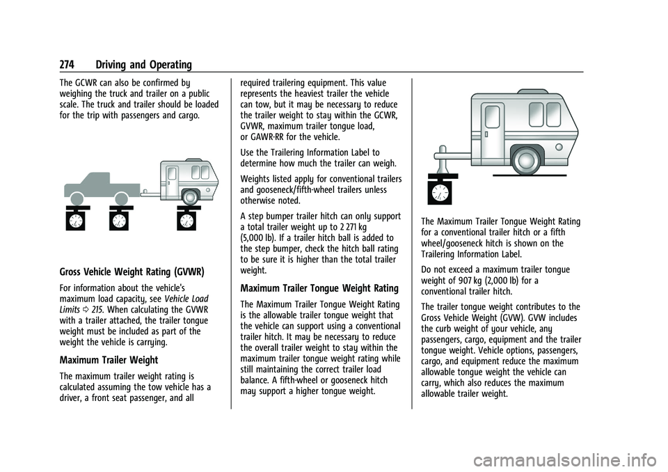 GMC SIERRA 2023 Owners Manual GMC Sierra/Sierra Denali 2500 HD/3500 HD Owner Manual (GMNA-
Localizing-U.S./Canada-16504257) - 2023 - CRC - 5/9/22
274 Driving and Operating
The GCWR can also be confirmed by
weighing the truck and t GMC SIERRA 2023 Owners Manual GMC Sierra/Sierra Denali 2500 HD/3500 HD Owner Manual (GMNA-
Localizing-U.S./Canada-16504257) - 2023 - CRC - 5/9/22
274 Driving and Operating
The GCWR can also be confirmed by
weighing the truck and t