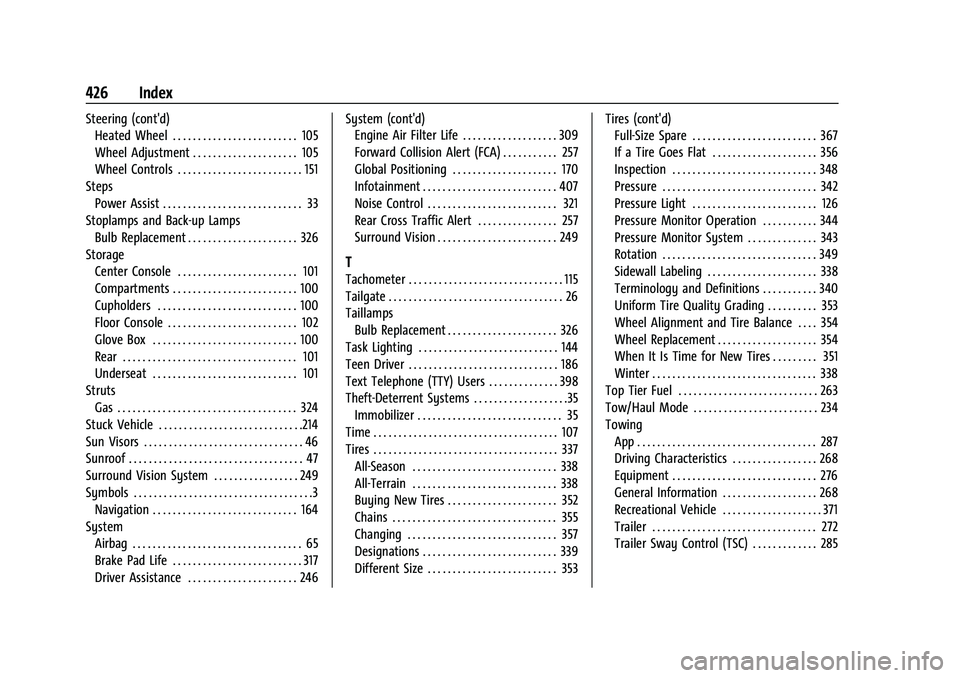 GMC SIERRA 2023  Owners Manual GMC Sierra/Sierra Denali 2500 HD/3500 HD Owner Manual (GMNA-
Localizing-U.S./Canada-16504257) - 2023 - CRC - 5/9/22
426 Index
Steering (cont'd)Heated Wheel . . . . . . . . . . . . . . . . . . . . 