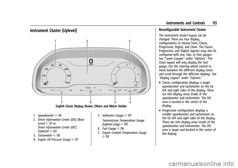 GMC SIERRA 2024  Owners Manual GMC Sierra/Sierra Denali 2500 HD/3500 HD Owner Manual (GMNA-
Localizing-U.S./Canada-16908340) - 2024 - CRC - 12/15/22
Instruments and Controls 113
Instrument Cluster (Uplevel)
English Classic Display 