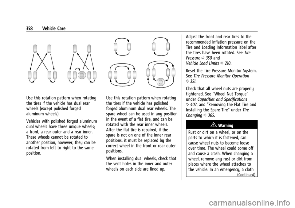 GMC SIERRA 2024 Owners Manual GMC Sierra/Sierra Denali 2500 HD/3500 HD Owner Manual (GMNA-
Localizing-U.S./Canada-16908340) - 2024 - CRC - 12/7/22
358 Vehicle Care
Use this rotation pattern when rotating
the tires if the vehicle h GMC SIERRA 2024 Owners Manual GMC Sierra/Sierra Denali 2500 HD/3500 HD Owner Manual (GMNA-
Localizing-U.S./Canada-16908340) - 2024 - CRC - 12/7/22
358 Vehicle Care
Use this rotation pattern when rotating
the tires if the vehicle h