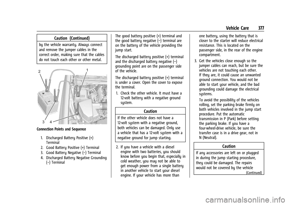 GMC SIERRA 2024 Owners Manual GMC Sierra/Sierra Denali 2500 HD/3500 HD Owner Manual (GMNA-
Localizing-U.S./Canada-16908340) - 2024 - CRC - 12/7/22
Vehicle Care 377
Caution (Continued)
by the vehicle warranty. Always connect
and re GMC SIERRA 2024 Owners Manual GMC Sierra/Sierra Denali 2500 HD/3500 HD Owner Manual (GMNA-
Localizing-U.S./Canada-16908340) - 2024 - CRC - 12/7/22
Vehicle Care 377
Caution (Continued)
by the vehicle warranty. Always connect
and re