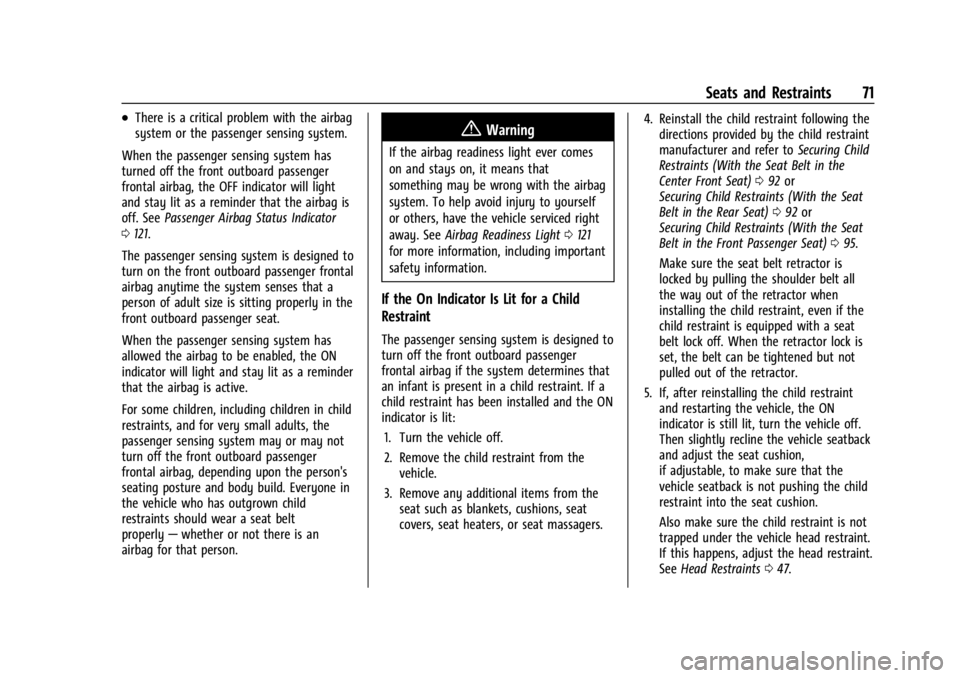 GMC SIERRA 2024 Manual PDF GMC Sierra/Sierra Denali 2500 HD/3500 HD Owner Manual (GMNA-
Localizing-U.S./Canada-16908340) - 2024 - CRC - 12/7/22
Seats and Restraints 71
.There is a critical problem with the airbag
system or the GMC SIERRA 2024 Manual PDF GMC Sierra/Sierra Denali 2500 HD/3500 HD Owner Manual (GMNA-
Localizing-U.S./Canada-16908340) - 2024 - CRC - 12/7/22
Seats and Restraints 71
.There is a critical problem with the airbag
system or the