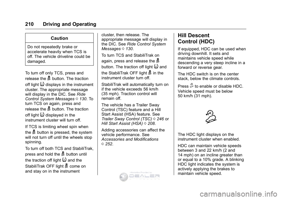 GMC SIERRA DENALI 2016 Owners Manual GMC Sierra Denali Owner Manual (GMNA-Localizing-U.S./Canada/Mexico-
9234761) - 2016 - crc - 7/24/15
210 Driving and Operating
Caution
Do not repeatedly brake or
accelerate heavily when TCS is
off. The GMC SIERRA DENALI 2016 Owners Manual GMC Sierra Denali Owner Manual (GMNA-Localizing-U.S./Canada/Mexico-
9234761) - 2016 - crc - 7/24/15
210 Driving and Operating
Caution
Do not repeatedly brake or
accelerate heavily when TCS is
off. The