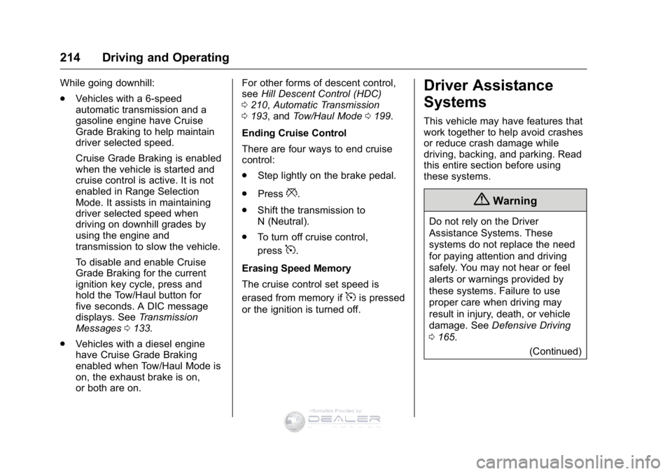 GMC SIERRA DENALI 2016 Owners Manual GMC Sierra Denali Owner Manual (GMNA-Localizing-U.S./Canada/Mexico-
9234761) - 2016 - crc - 7/24/15
214 Driving and Operating
While going downhill:
.Vehicles with a 6-speed
automatic transmission and GMC SIERRA DENALI 2016 Owners Manual GMC Sierra Denali Owner Manual (GMNA-Localizing-U.S./Canada/Mexico-
9234761) - 2016 - crc - 7/24/15
214 Driving and Operating
While going downhill:
.Vehicles with a 6-speed
automatic transmission and