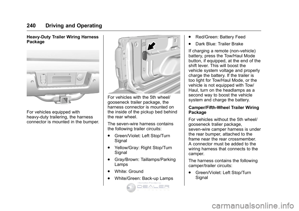 GMC SIERRA DENALI 2016 Owners Manual GMC Sierra Denali Owner Manual (GMNA-Localizing-U.S./Canada/Mexico-
9234761) - 2016 - crc - 7/24/15
240 Driving and Operating
Heavy-Duty Trailer Wiring Harness
Package
For vehicles equipped with
heavy GMC SIERRA DENALI 2016 Owners Manual GMC Sierra Denali Owner Manual (GMNA-Localizing-U.S./Canada/Mexico-
9234761) - 2016 - crc - 7/24/15
240 Driving and Operating
Heavy-Duty Trailer Wiring Harness
Package
For vehicles equipped with
heavy