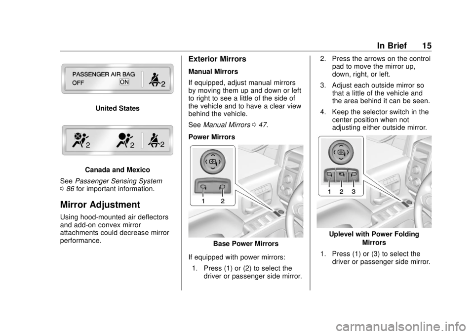GMC SIERRA DENALI 2018 User Guide GMC Sierra/Sierra Denali Owner Manual (GMNA-Localizing-U.S./Canada/
Mexico-11349177) - 2018 - CRC - 10/17/17
In Brief 15
United States
Canada and Mexico
See Passenger Sensing System
0 86 for important GMC SIERRA DENALI 2018 User Guide GMC Sierra/Sierra Denali Owner Manual (GMNA-Localizing-U.S./Canada/
Mexico-11349177) - 2018 - CRC - 10/17/17
In Brief 15
United States
Canada and Mexico
See Passenger Sensing System
0 86 for important