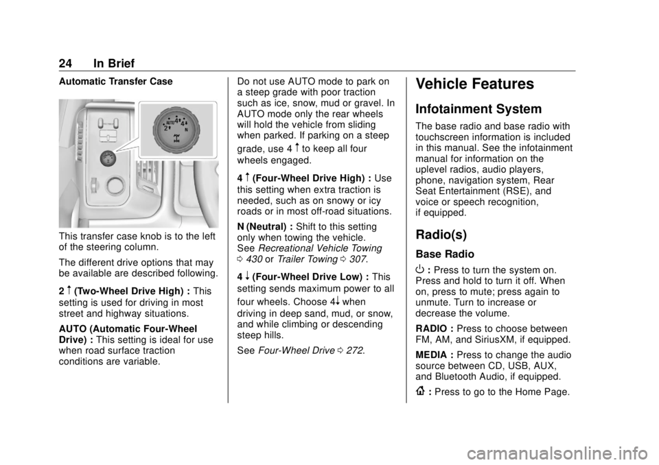 GMC SIERRA DENALI 2018 Owners Manual GMC Sierra/Sierra Denali Owner Manual (GMNA-Localizing-U.S./Canada/
Mexico-11349177) - 2018 - CRC - 10/17/17
24 In Brief Automatic Transfer Case
This transfer case knob is to the left
of the steering GMC SIERRA DENALI 2018 Owners Manual GMC Sierra/Sierra Denali Owner Manual (GMNA-Localizing-U.S./Canada/
Mexico-11349177) - 2018 - CRC - 10/17/17
24 In Brief Automatic Transfer Case
This transfer case knob is to the left
of the steering