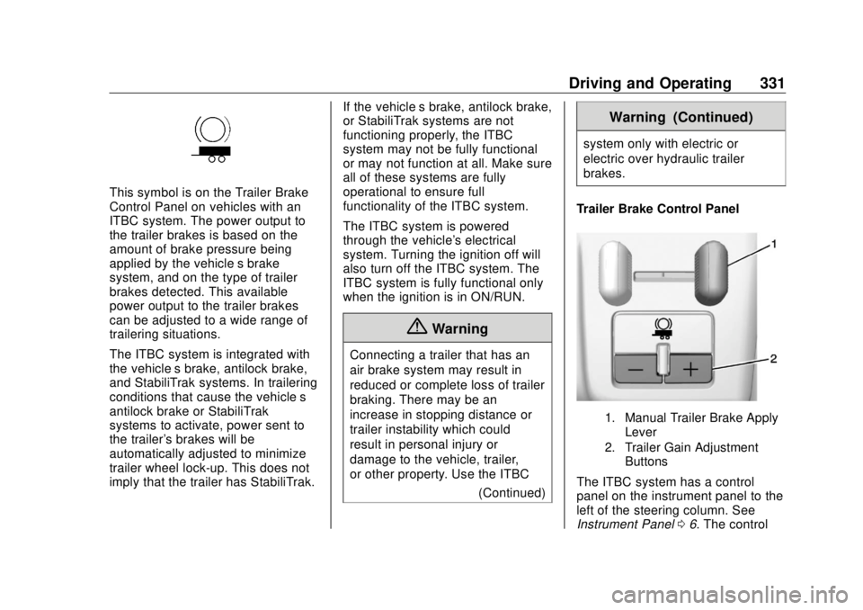 GMC SIERRA DENALI 2018 Owners Manual GMC Sierra/Sierra Denali Owner Manual (GMNA-Localizing-U.S./Canada/
Mexico-11349177) - 2018 - CRC - 10/17/17
Driving and Operating 331
This symbol is on the Trailer Brake
Control Panel on vehicles wit GMC SIERRA DENALI 2018 Owners Manual GMC Sierra/Sierra Denali Owner Manual (GMNA-Localizing-U.S./Canada/
Mexico-11349177) - 2018 - CRC - 10/17/17
Driving and Operating 331
This symbol is on the Trailer Brake
Control Panel on vehicles wit