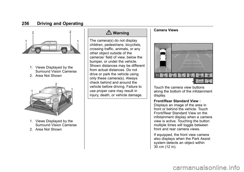 GMC SIERRA DENALI 2019 Owners Manual GMC Sierra/Sierra Denali Owner Manual (GMNA-Localizing-U.S./Canada/
Mexico-1500-11698638) - 2019 - crc - 5/16/18
256 Driving and Operating
1. Views Displayed by the
Surround Vision Cameras
2. Area Not GMC SIERRA DENALI 2019 Owners Manual GMC Sierra/Sierra Denali Owner Manual (GMNA-Localizing-U.S./Canada/
Mexico-1500-11698638) - 2019 - crc - 5/16/18
256 Driving and Operating
1. Views Displayed by the
Surround Vision Cameras
2. Area Not