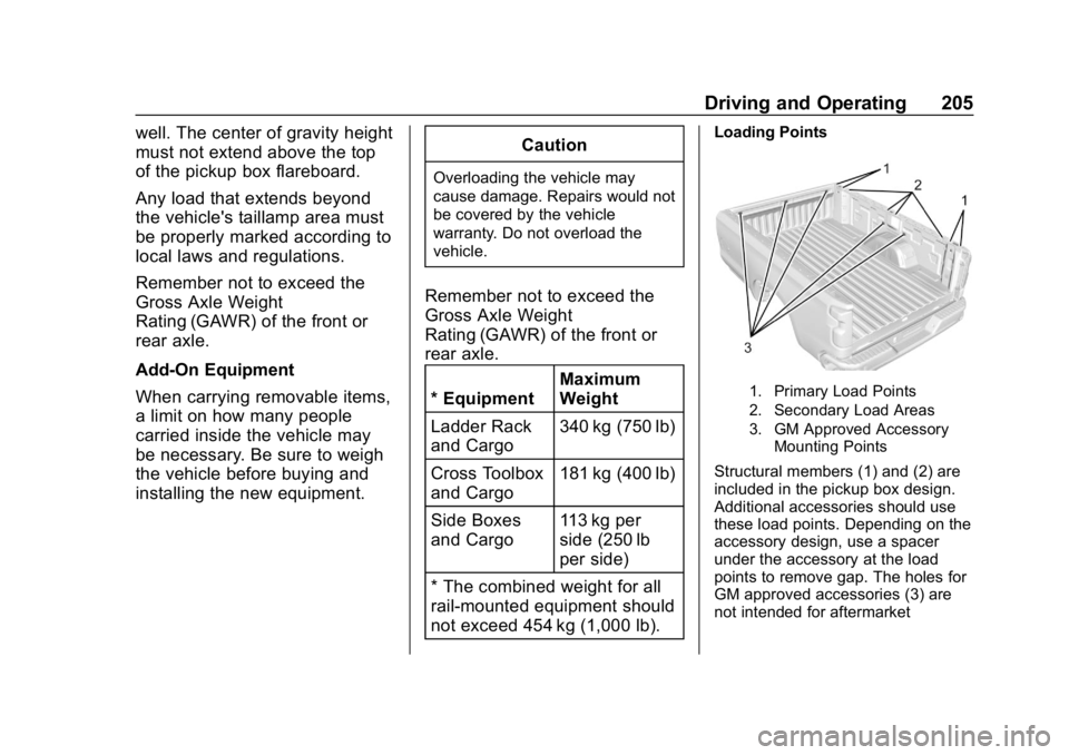 GMC SIERRA DENALI 2020 Owners Manual GMC Sierra/Sierra Denali Owner Manual (GMNA-Localizing-U.S./Canada/
Mexico-13337776) - 2020 - CRC - 8/27/19
Driving and Operating 205
well. The center of gravity height
must not extend above the top
o GMC SIERRA DENALI 2020 Owners Manual GMC Sierra/Sierra Denali Owner Manual (GMNA-Localizing-U.S./Canada/
Mexico-13337776) - 2020 - CRC - 8/27/19
Driving and Operating 205
well. The center of gravity height
must not extend above the top
o