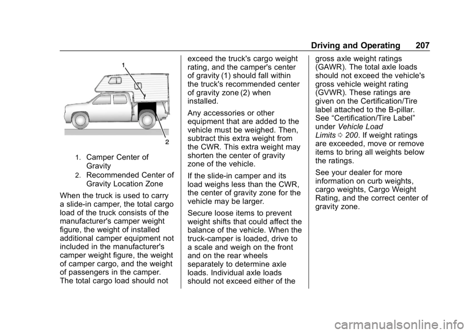 GMC SIERRA DENALI 2020 Owners Manual GMC Sierra/Sierra Denali Owner Manual (GMNA-Localizing-U.S./Canada/
Mexico-13337776) - 2020 - CRC - 8/27/19
Driving and Operating 207
1.Camper Center of
Gravity
2.Recommended Center of
Gravity Locatio GMC SIERRA DENALI 2020 Owners Manual GMC Sierra/Sierra Denali Owner Manual (GMNA-Localizing-U.S./Canada/
Mexico-13337776) - 2020 - CRC - 8/27/19
Driving and Operating 207
1.Camper Center of
Gravity
2.Recommended Center of
Gravity Locatio