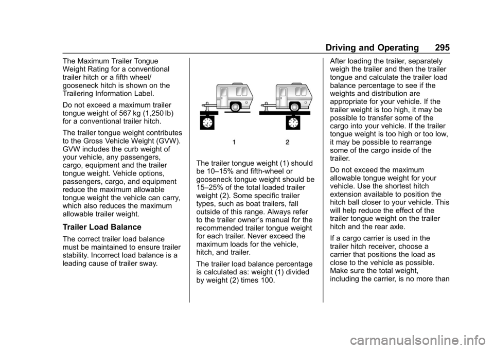 GMC SIERRA DENALI 2020 Owners Manual GMC Sierra/Sierra Denali Owner Manual (GMNA-Localizing-U.S./Canada/
Mexico-13337776) - 2020 - CRC - 8/27/19
Driving and Operating 295
The Maximum Trailer Tongue
Weight Rating for a conventional
traile GMC SIERRA DENALI 2020 Owners Manual GMC Sierra/Sierra Denali Owner Manual (GMNA-Localizing-U.S./Canada/
Mexico-13337776) - 2020 - CRC - 8/27/19
Driving and Operating 295
The Maximum Trailer Tongue
Weight Rating for a conventional
traile