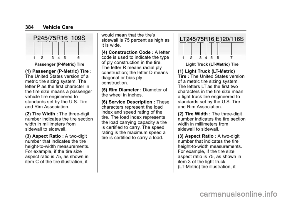 GMC SIERRA DENALI 2020 Owners Manual GMC Sierra/Sierra Denali Owner Manual (GMNA-Localizing-U.S./Canada/
Mexico-13337776) - 2020 - CRC - 8/27/19
384 Vehicle Care
Passenger (P-Metric) Tire
(1) Passenger (P-Metric) Tire:
The United States GMC SIERRA DENALI 2020 Owners Manual GMC Sierra/Sierra Denali Owner Manual (GMNA-Localizing-U.S./Canada/
Mexico-13337776) - 2020 - CRC - 8/27/19
384 Vehicle Care
Passenger (P-Metric) Tire
(1) Passenger (P-Metric) Tire:
The United States