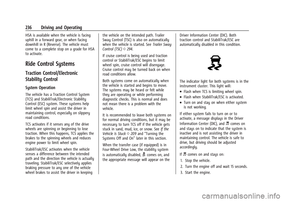 GMC SIERRA DENALI 2024 Owners Manual GMC Sierra/Sierra Denali 2500 HD/3500 HD Owner Manual (GMNA-
Localizing-U.S./Canada-16908340) - 2024 - CRC - 12/13/22
236 Driving and Operating
HSA is available when the vehicle is facing
uphill in a GMC SIERRA DENALI 2024 Owners Manual GMC Sierra/Sierra Denali 2500 HD/3500 HD Owner Manual (GMNA-
Localizing-U.S./Canada-16908340) - 2024 - CRC - 12/13/22
236 Driving and Operating
HSA is available when the vehicle is facing
uphill in a