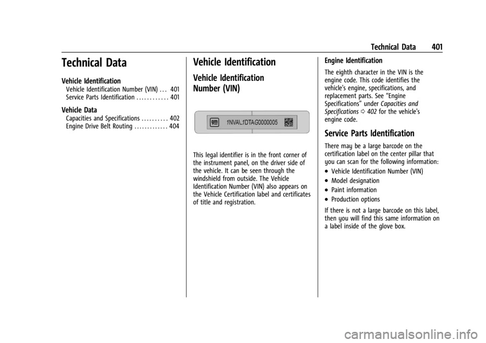 GMC SIERRA DENALI 2024  Owners Manual GMC Sierra/Sierra Denali 2500 HD/3500 HD Owner Manual (GMNA-
Localizing-U.S./Canada-16908340) - 2024 - CRC - 12/7/22
Technical Data 401
Technical Data
Vehicle Identification
Vehicle Identification Num