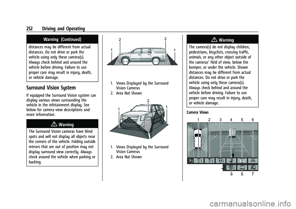 GMC YUKON 2023  Owners Manual GMC Yukon/Yukon XL/Denali Owner Manual (GMNA-Localizing-U.S./
Canada/Mexico-16417394) - 2023 - CRC - 5/16/22
252 Driving and Operating
Warning (Continued)
distances may be different from actual
distan