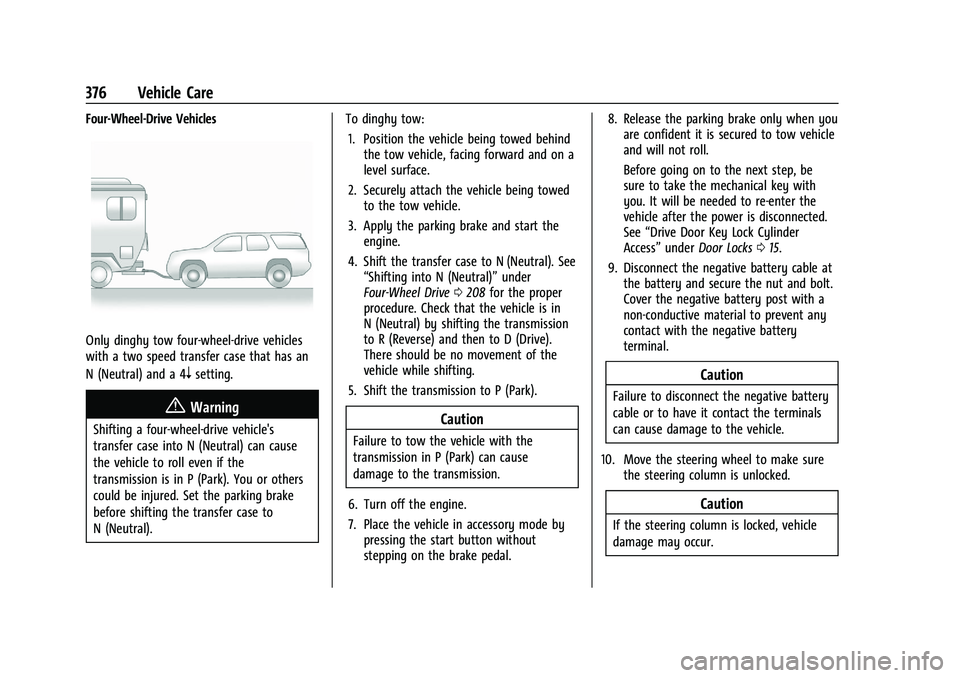 GMC YUKON 2023 Owners Guide GMC Yukon/Yukon XL/Denali Owner Manual (GMNA-Localizing-U.S./
Canada/Mexico-16417394) - 2023 - CRC - 4/26/22
376 Vehicle Care
Four-Wheel-Drive Vehicles
Only dinghy tow four-wheel-drive vehicles
with a GMC YUKON 2023 Owners Guide GMC Yukon/Yukon XL/Denali Owner Manual (GMNA-Localizing-U.S./
Canada/Mexico-16417394) - 2023 - CRC - 4/26/22
376 Vehicle Care
Four-Wheel-Drive Vehicles
Only dinghy tow four-wheel-drive vehicles
with a