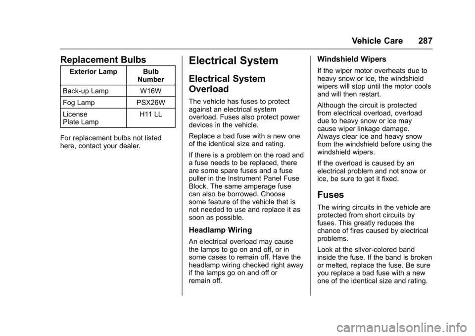 GMC YUKON DENALI 2016 Owners Manual GMC Yukon Denali/Yukon XL Denali Owner Manual (GMNA-Localizing-U.S./
Canada/Mexico-9159308) - 2016 - crc - 6/2/15
Vehicle Care 287
Replacement Bulbs
Exterior Lamp BulbNumber
Back-up Lamp W16W
Fog Lamp GMC YUKON DENALI 2016 Owners Manual GMC Yukon Denali/Yukon XL Denali Owner Manual (GMNA-Localizing-U.S./
Canada/Mexico-9159308) - 2016 - crc - 6/2/15
Vehicle Care 287
Replacement Bulbs
Exterior Lamp BulbNumber
Back-up Lamp W16W
Fog Lamp
