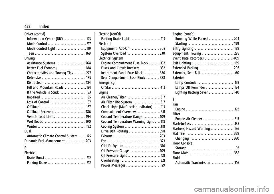 GMC YUKON DENALI 2023 Owners Manual GMC Yukon/Yukon XL/Denali Owner Manual (GMNA-Localizing-U.S./Cana-
da/Mexico-16417394) - 2023 - CRC - 5/11/22
422 Index
Driver (cont'd)Information Center (DIC) . . . . . . . . . . . . . . . 123
Mo GMC YUKON DENALI 2023 Owners Manual GMC Yukon/Yukon XL/Denali Owner Manual (GMNA-Localizing-U.S./Cana-
da/Mexico-16417394) - 2023 - CRC - 5/11/22
422 Index
Driver (cont'd)Information Center (DIC) . . . . . . . . . . . . . . . 123
Mo