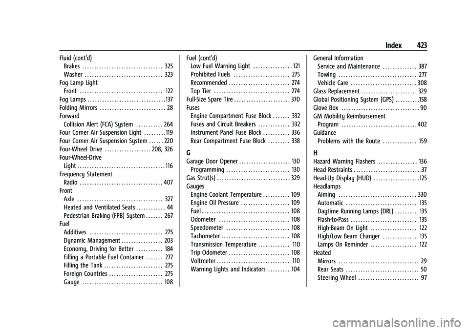 GMC YUKON DENALI 2023 Owners Manual GMC Yukon/Yukon XL/Denali Owner Manual (GMNA-Localizing-U.S./Cana-
da/Mexico-16417394) - 2023 - CRC - 5/11/22
Index 423
Fluid (cont'd)Brakes . . . . . . . . . . . . . . . . . . . . . . . . . . . . GMC YUKON DENALI 2023 Owners Manual GMC Yukon/Yukon XL/Denali Owner Manual (GMNA-Localizing-U.S./Cana-
da/Mexico-16417394) - 2023 - CRC - 5/11/22
Index 423
Fluid (cont'd)Brakes . . . . . . . . . . . . . . . . . . . . . . . . . . . .