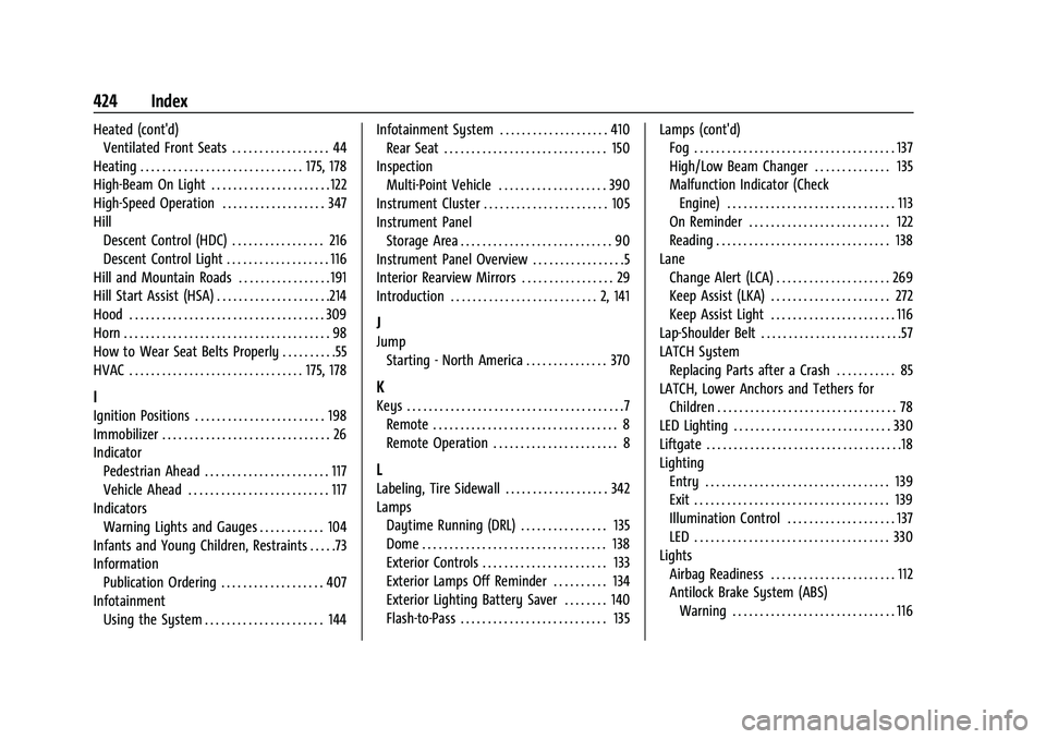 GMC YUKON DENALI 2023 Owners Manual GMC Yukon/Yukon XL/Denali Owner Manual (GMNA-Localizing-U.S./Cana-
da/Mexico-16417394) - 2023 - CRC - 5/11/22
424 Index
Heated (cont'd)Ventilated Front Seats . . . . . . . . . . . . . . . . . . 44 GMC YUKON DENALI 2023 Owners Manual GMC Yukon/Yukon XL/Denali Owner Manual (GMNA-Localizing-U.S./Cana-
da/Mexico-16417394) - 2023 - CRC - 5/11/22
424 Index
Heated (cont'd)Ventilated Front Seats . . . . . . . . . . . . . . . . . . 44