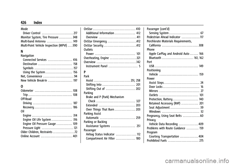 GMC YUKON DENALI 2023 Owners Manual GMC Yukon/Yukon XL/Denali Owner Manual (GMNA-Localizing-U.S./Cana-
da/Mexico-16417394) - 2023 - CRC - 5/11/22
426 Index
ModeDriver Control . . . . . . . . . . . . . . . . . . . . . . . . . . 217
Monit GMC YUKON DENALI 2023 Owners Manual GMC Yukon/Yukon XL/Denali Owner Manual (GMNA-Localizing-U.S./Cana-
da/Mexico-16417394) - 2023 - CRC - 5/11/22
426 Index
ModeDriver Control . . . . . . . . . . . . . . . . . . . . . . . . . . 217
Monit