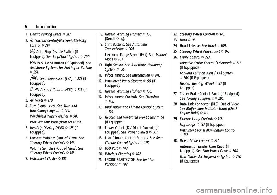 GMC YUKON DENALI 2023  Owners Manual GMC Yukon/Yukon XL/Denali Owner Manual (GMNA-Localizing-U.S./
Canada/Mexico-16417394) - 2023 - CRC - 4/26/22
6 Introduction
1.Electric Parking Brake 0212.
2.
gTraction Control/Electronic Stability
Con