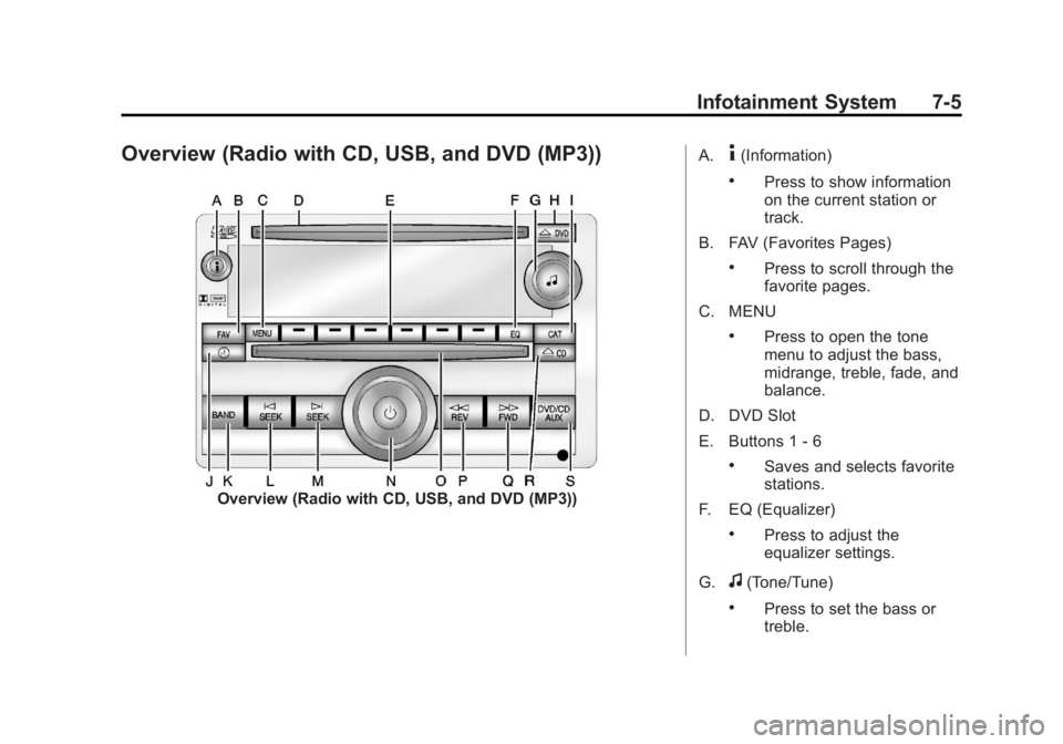 GMC YUKON XL 2014 Owners Manual Black plate (5,1)GMC Yukon/Yukon XL Owner Manual (GMNA-Localizing-U.S./Canada-
6081505) - 2014 - crc - 4/23/13
Infotainment System 7-5
Overview (Radio with CD, USB, and DVD (MP3))
Overview (Radio with GMC YUKON XL 2014 Owners Manual Black plate (5,1)GMC Yukon/Yukon XL Owner Manual (GMNA-Localizing-U.S./Canada-
6081505) - 2014 - crc - 4/23/13
Infotainment System 7-5
Overview (Radio with CD, USB, and DVD (MP3))
Overview (Radio with