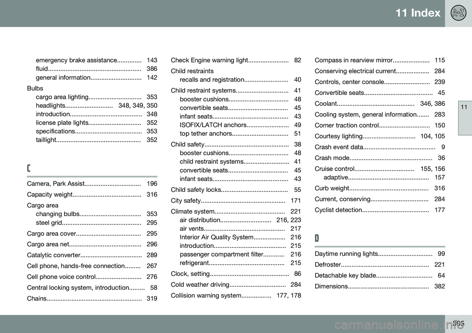 VOLVO XC60 2015 Owner´s Manual 11 Index
11
395
emergency brake assistance.............. 143
fluid..................................................... 386
general information............................. 142
Bulbs cargo area light VOLVO XC60 2015 Owner´s Manual 11 Index
11
395
emergency brake assistance.............. 143
fluid..................................................... 386
general information............................. 142
Bulbs cargo area light