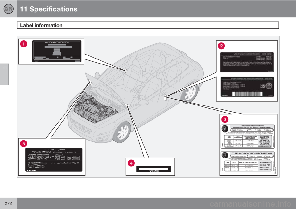 VOLVO C30 2013  Owner´s Manual 11 Specifications
Label information 
11
272 