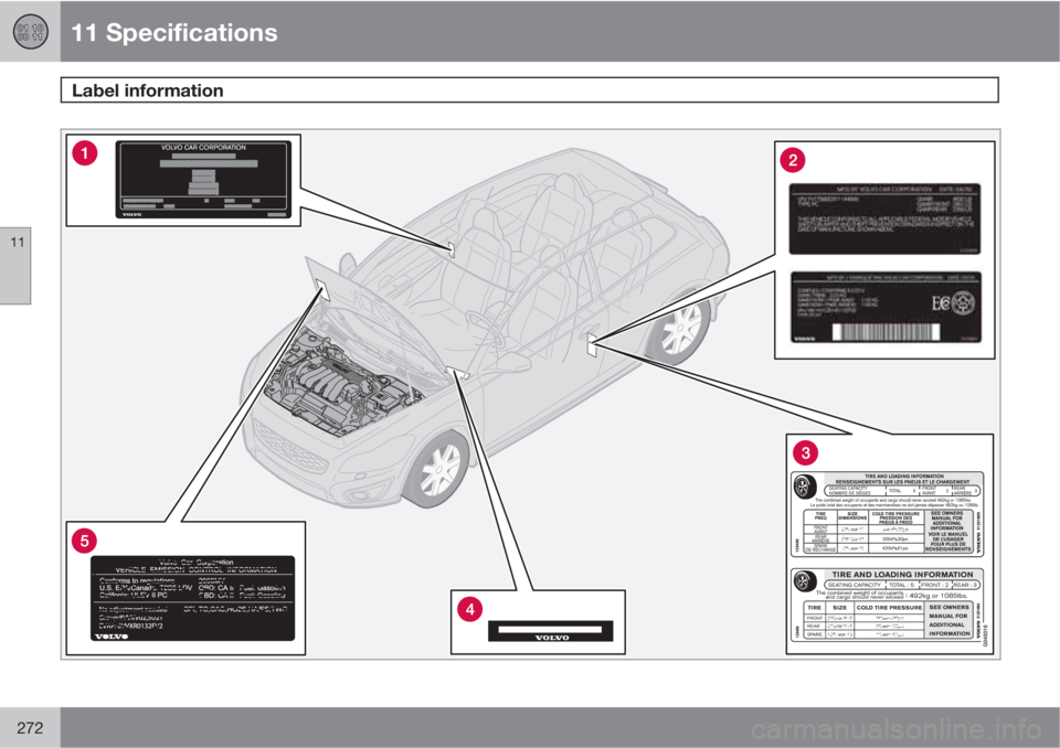 VOLVO C30 2012  Owner´s Manual 11 Specifications
Label information 
11
272 