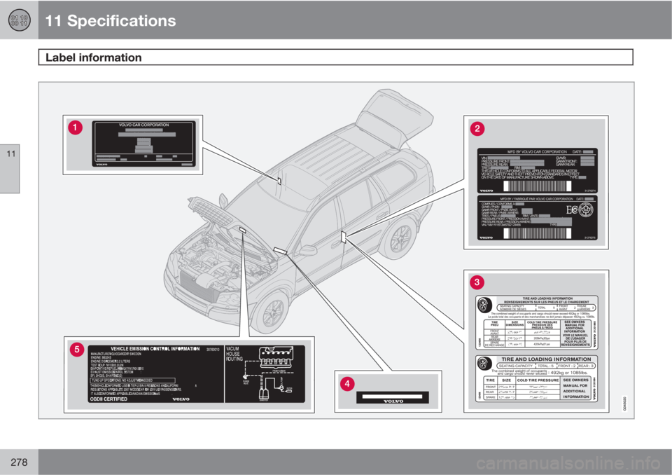 VOLVO XC90 2012  Owner´s Manual 11 Specifications
Label information 
11
278 