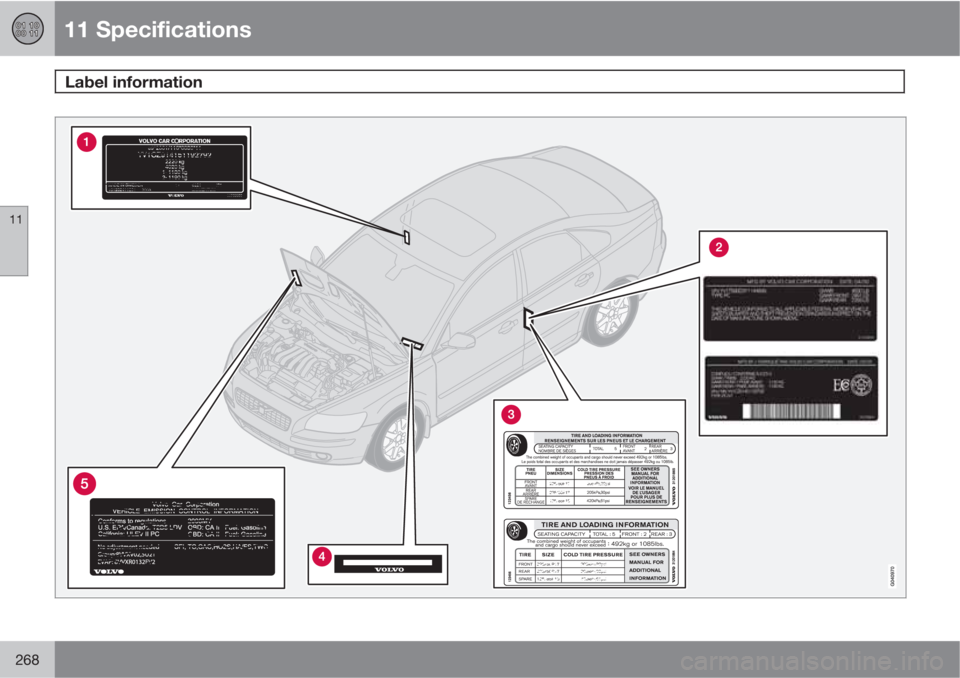 VOLVO S40 2011  Owner´s Manual 11 Specifications
Label information 
11
268 