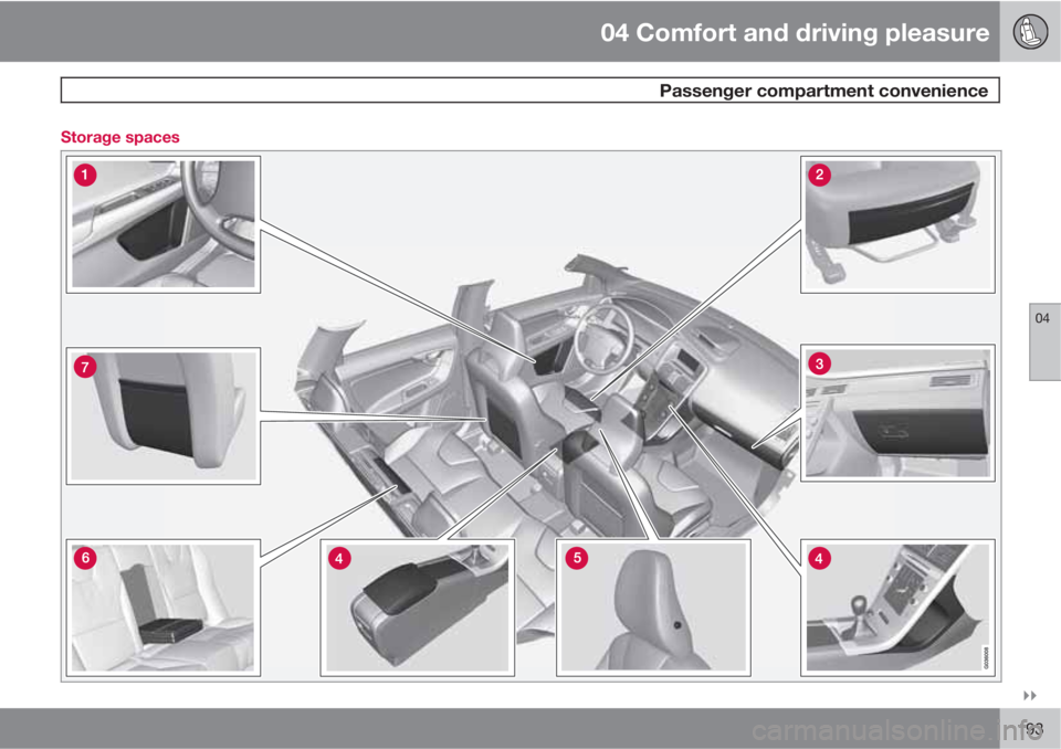 VOLVO XC60 2011  Owner´s Manual 04 Comfort and driving pleasure
 Passenger compartment convenience
04

193 Storage spaces 
