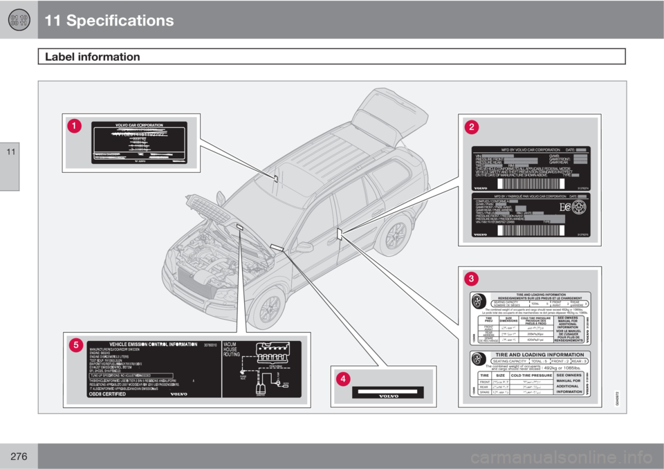 VOLVO XC90 2011  Owner´s Manual 11 Specifications
Label information 
11
276 