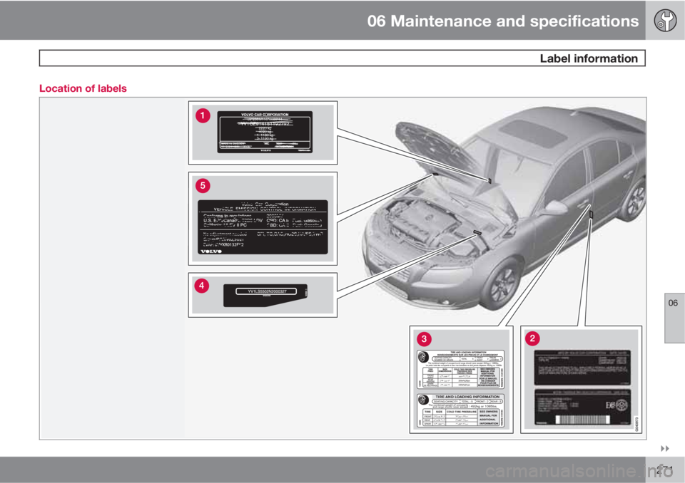 VOLVO S80 2010  Owner´s Manual 06 Maintenance and specifications
 Label information
06

271 Location of labels 