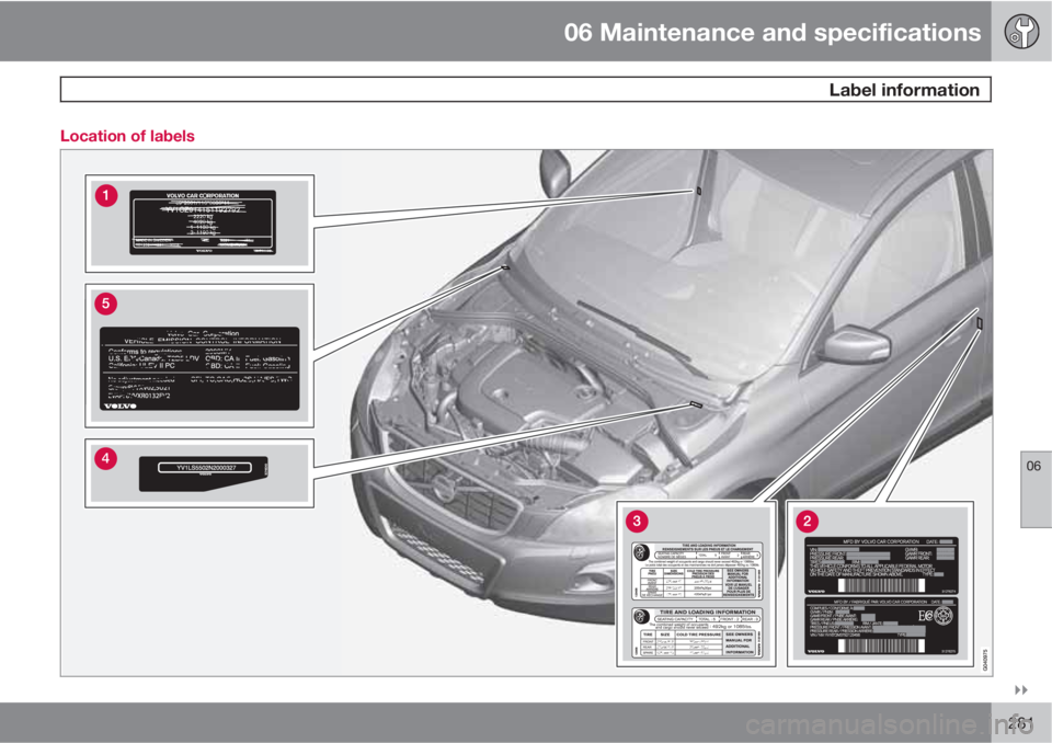 VOLVO XC60 2010  Owner´s Manual 06 Maintenance and specifications
 Label information
06

281 Location of labels 