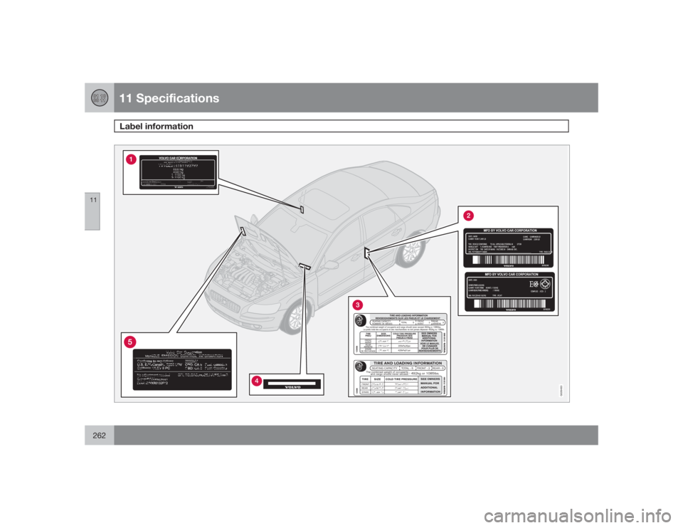 VOLVO S40 2009  Owner´s Manual 11 SpecificationsLabel information
11262
G032544G026483 