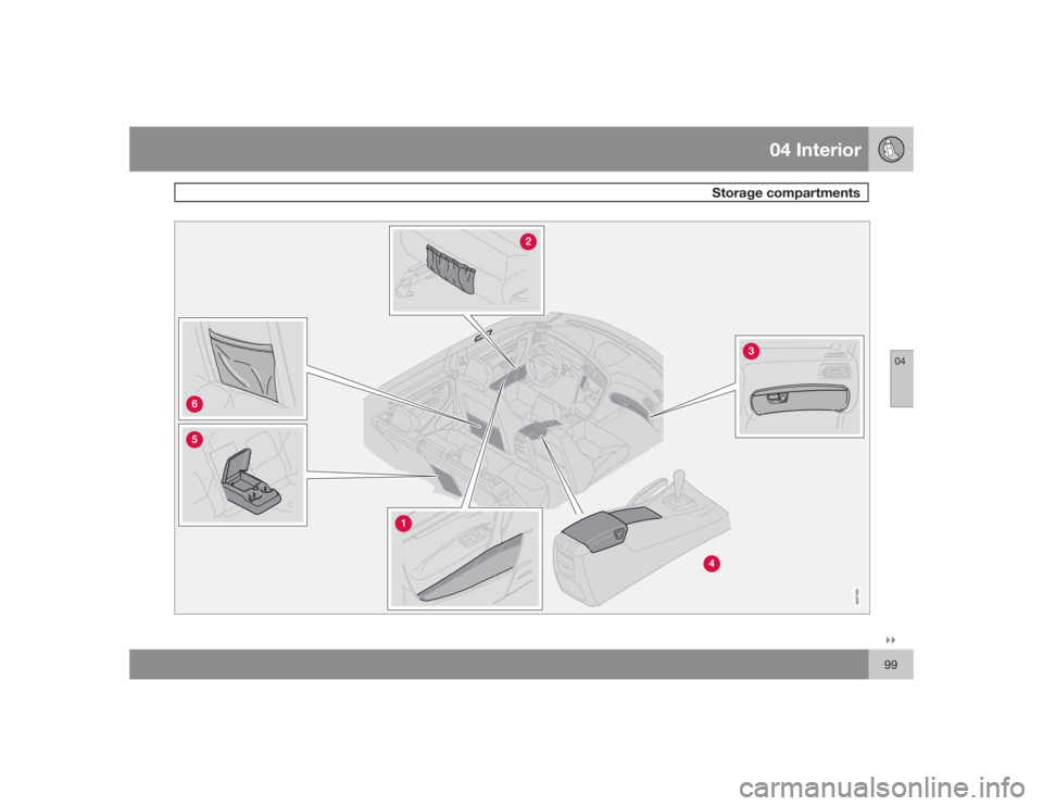 VOLVO S60 2009  Owner´s Manual 04 Interior
Storage compartments
04�`�`99
G027362 