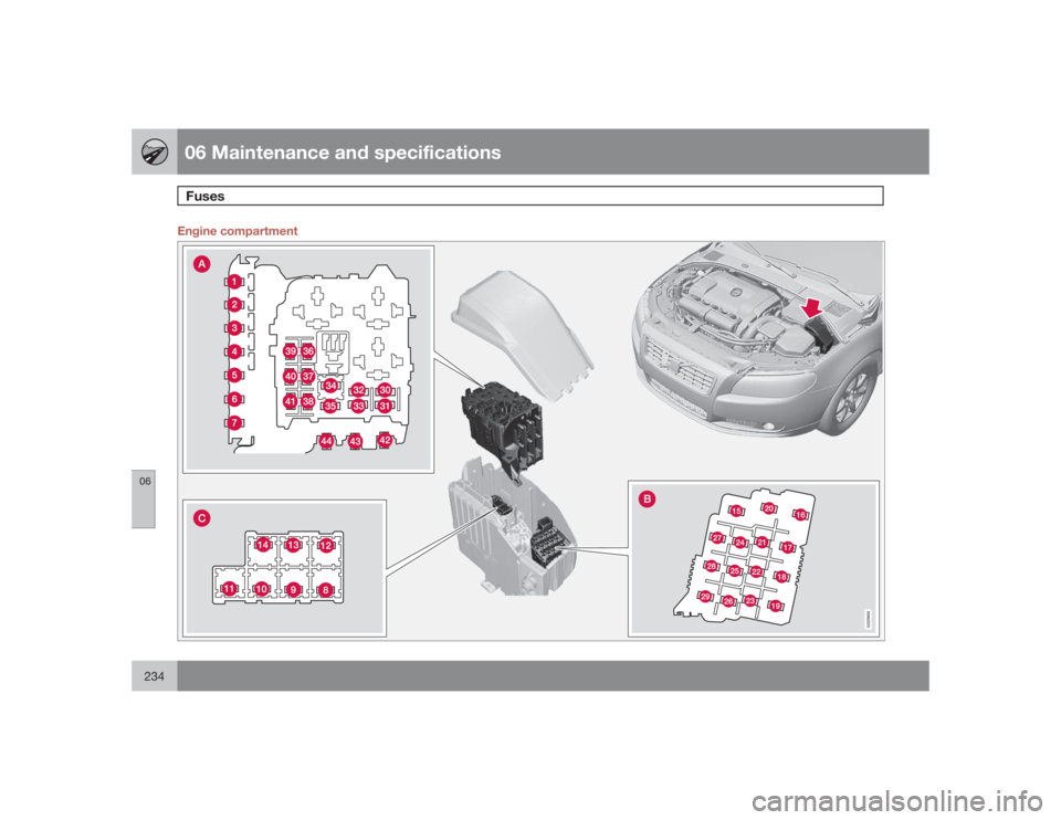 VOLVO S80 2009  Owner´s Manual 06 Maintenance and specificationsFuses
06234
Engine compartment
G025600 