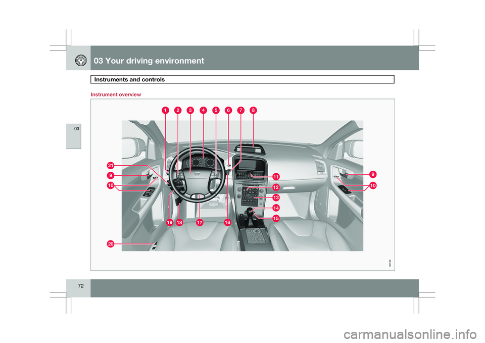 VOLVO XC60 2009  Owner´s Manual 03 Your driving environmentInstruments and controls  03
72 Instrument overview         