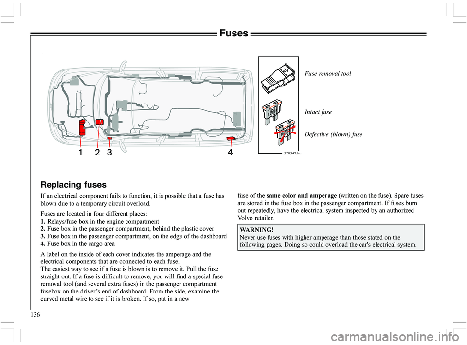 VOLVO XC70 2006  Owner´s Manual 136
Fuses
Replacing fuses



				

	
	





@		


	#
4#"
	$