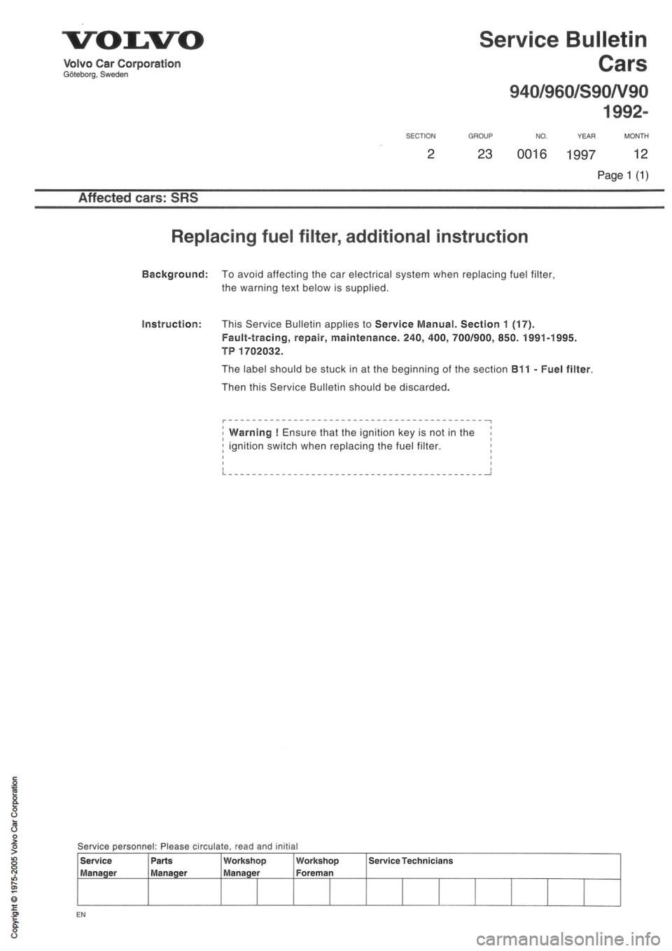 VOLVO 850 1991 Service Service Manual VOLVO 850 1991 Service Service Manual