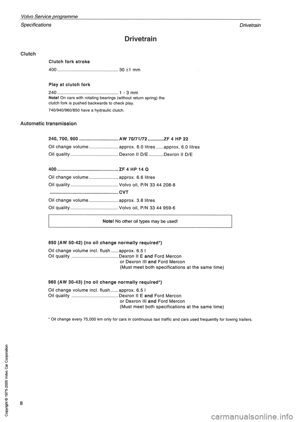 VOLVO 400 1991  Service User Guide 