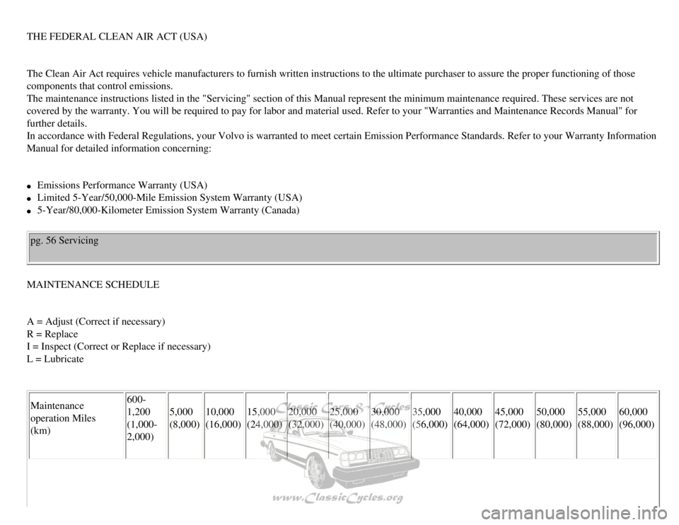 VOLVO 240 1990 Manual PDF
Volvo 1990 240 Model
THE FEDERAL CLEAN AIR ACT (USA)
The Clean Air Act requires vehicle manufacturers to furnish written inst\
ructions to the ultimate purchaser to assure the proper functioning VOLVO 240 1990 Manual PDF
Volvo 1990 240 Model
THE FEDERAL CLEAN AIR ACT (USA)
The Clean Air Act requires vehicle manufacturers to furnish written inst\
ructions to the ultimate purchaser to assure the proper functioning