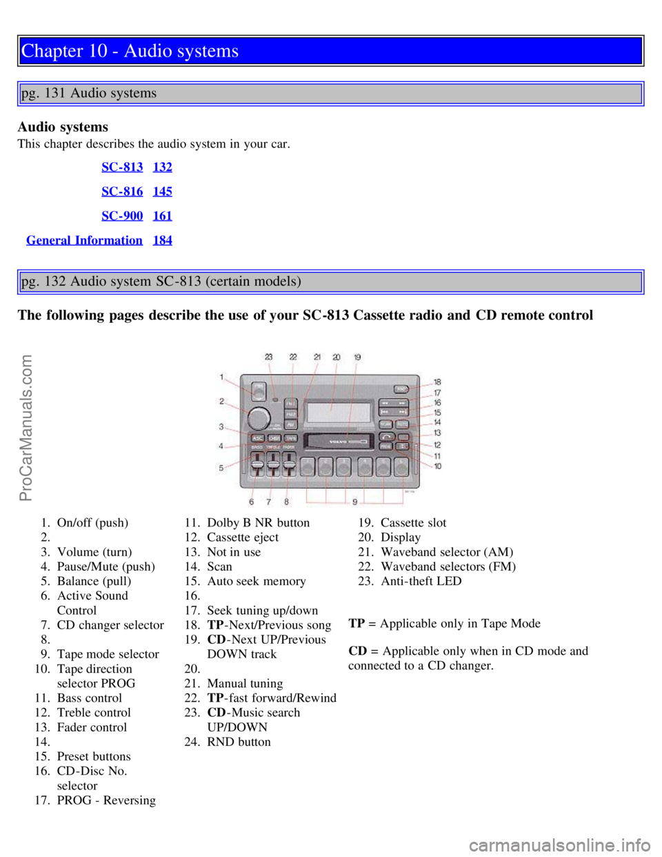 VOLVO C70 1998  Owners Manual Chapter 10 - Audio systems
pg. 131 Audio systems
Audio  systems
This chapter  describes the audio system in your car. SC-813
132
SC-816145
SC-900161
General  Information184
pg. 132 Audio system  SC -8