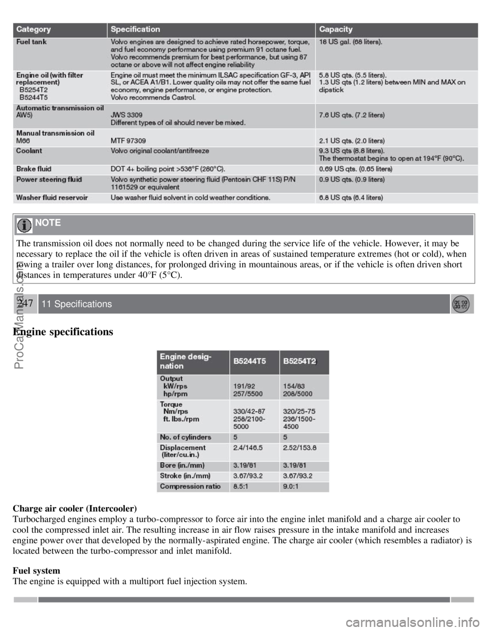 VOLVO S60 2008 Owners Manual NOTE
The transmission oil does not normally need to be changed during the service life of the vehicle. However, it may be
necessary to replace the oil if the vehicle is often driven in areas of s VOLVO S60 2008 Owners Manual NOTE
The transmission oil does not normally need to be changed during the service life of the vehicle. However, it may be
necessary to replace the oil if the vehicle is often driven in areas of s