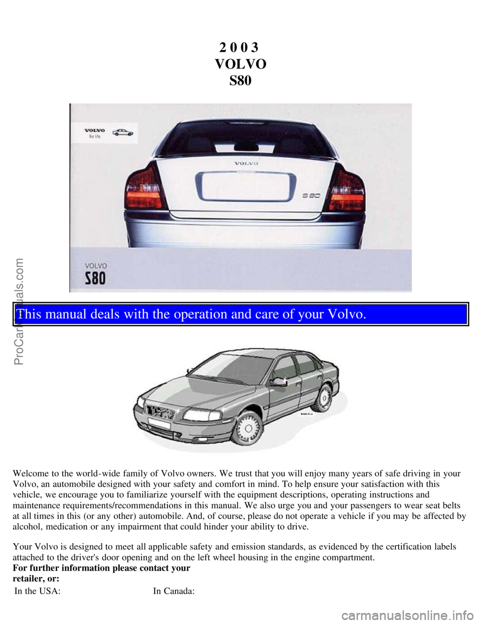 VOLVO S80 2003  Owners Manual 