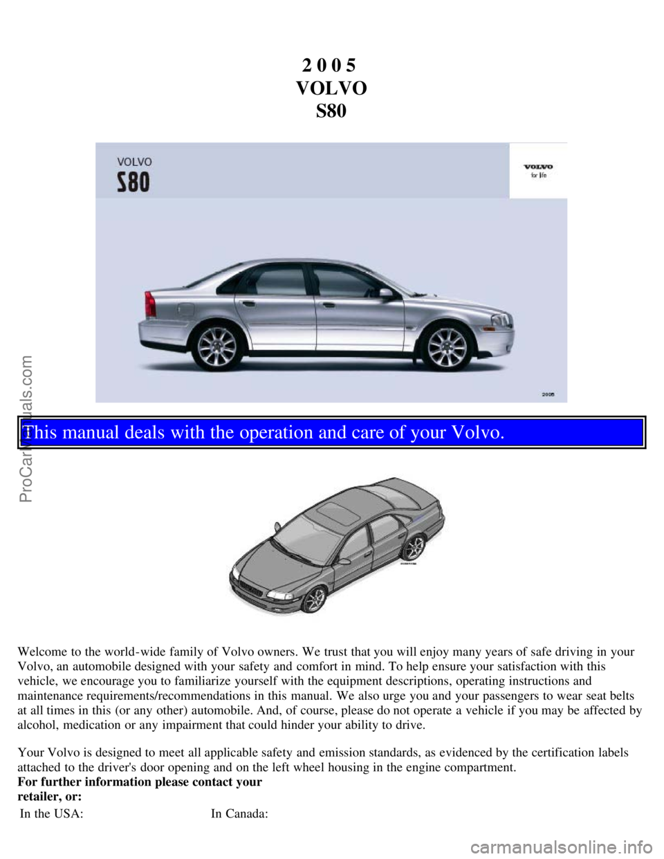 VOLVO S80 2005  Owners Manual 